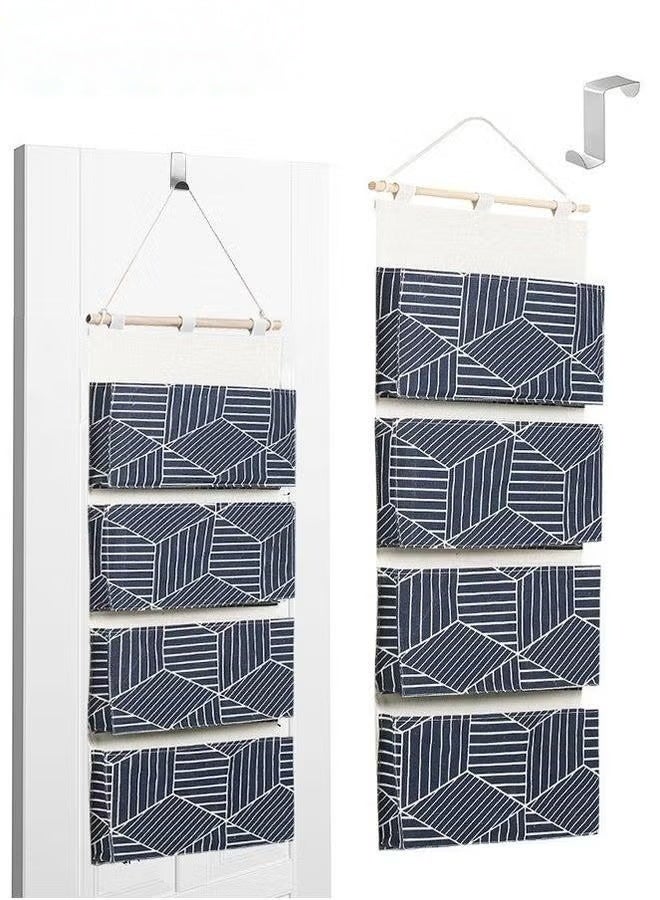 EETU Over Door Hanging Storage Bags,Wall Mount Closet Organizer,4 Big Pockets Linen Cotton Fabric Shelves,Multi-Functional Organizer For Living Room Bedroom Bathroom File Magazine,Navy 80x30cm - Image 1